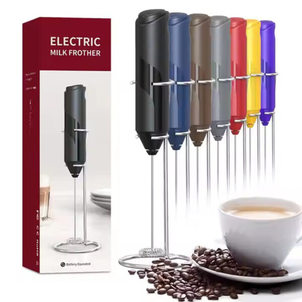 Portable Stainless Steel Electric Milk Frother Stand Battery-Operated Handheld Coffee & Tea Tool Modern Design Style Box Packed