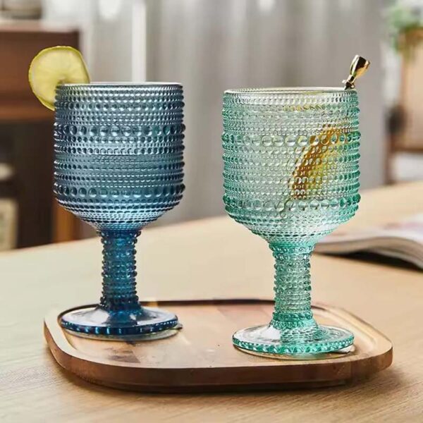 Retro Stained Glass Red Wine Goblet Glass Wedding Embossed Crystal Juice Glass Water Cups for Home Table Decoration